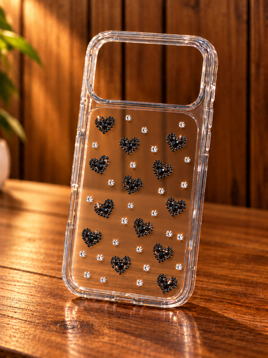Sparkling Black Heart Rhinestone Phone Case
